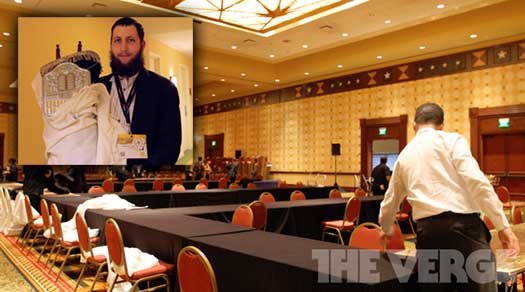 Hotel employees setting up a ballroom for a traditional Sabbath dinner at South by Southwest Interactive. The hosts of #openShabbat requested that The Verge refrain from photography after sunset, in order to respect the ban on technology.