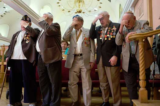 Jewish veterans of the Red Army mark Victory Day at the Chabad Russian Immigrant Program and Synagogue in West Hollywood, Calif. Their medals told the story of their valor. 