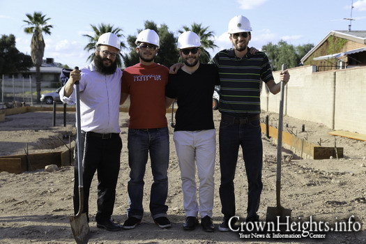 Pictured at the April groundbreaking for the new Chabad at the University of Arizona facility are, from left, Rabbi Yossi Winner, Rony Mishiyev, Mat Friedman and Oren Lee.