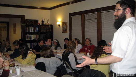 Rabbi Mendel Matusof delivers a class at Chabad of Madison, WI.