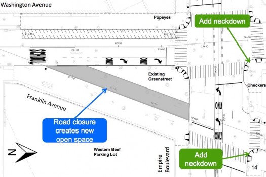 A new safety plan from the DOT would close a small section of Franklin Avenue and add curb extensions on Empire Boulevard.