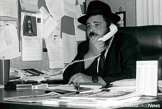 The rabbi at work in his office in the early years in Encino.