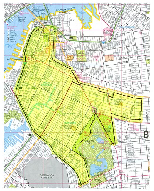 Map outlining a portion of the existing Brooklyn Eruv.