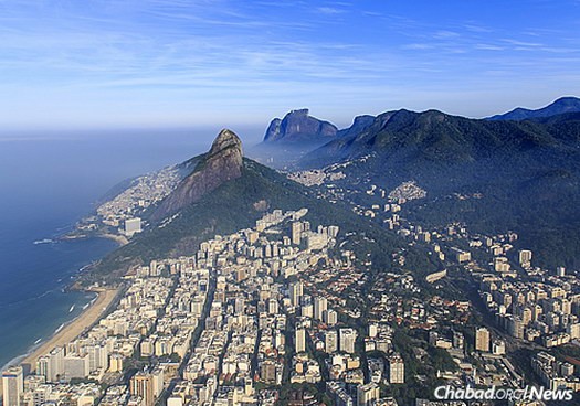 An aerial view of the upscale Leblon neighborhood, where the central Beit Lubavitch Rio De Janeiro is located.