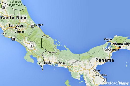 A map of Panama, showing Boquete in the west, near the border with Costa Rica, and the capital of Panama City to the east.