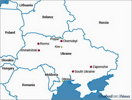A map of Ukraine showing the location of Chernobyl and its immediate surroundings.