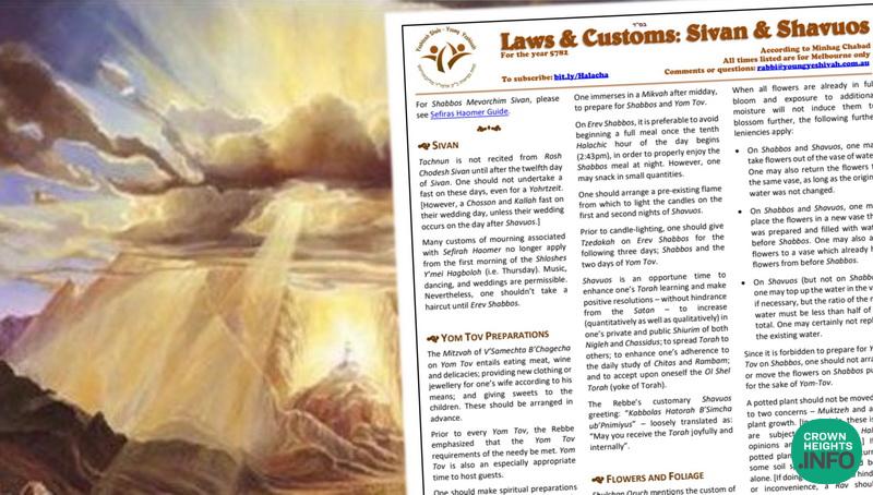 Laws and Customs: Sivan and Shavuos